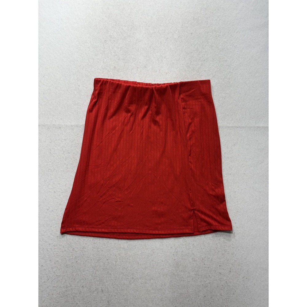 Gaze Skirt Womens Large Red Ribbed Jersey Elastic Waist Mini Pencil Casual